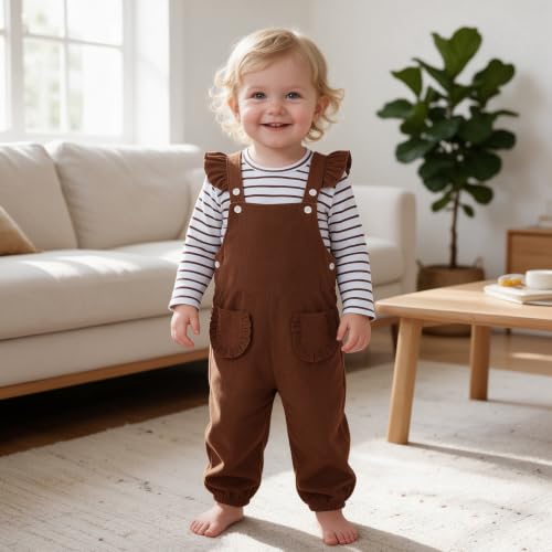 SOFIPURE Toddler Baby Girl Overalls Set with Long Sleeve Striped T-Shirt - image 2