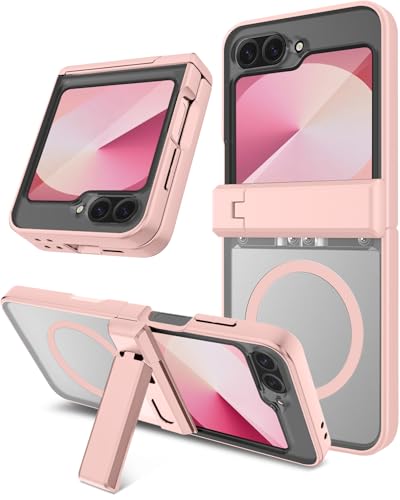 Miimall Funda Magnética para Samsung Galaxy Z Flip 6 5G con Protector Bisagra y Soporte, [Protector de Pantalla Integrado] Antiarañazos Anticaída Silicona Ultra Delgada Carcasa para Z Flip 6, Rosa