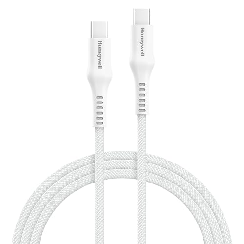 Image of Honeywell USB Type C to Type C Cable, 4 Feet (1.2M), PD 60W, QC 3.0, Fast Charging, Nylon Braided Cable for Apple Devices, Smartphones, Laptops, Power Banks, Tablets, Headphones, Speakers - White