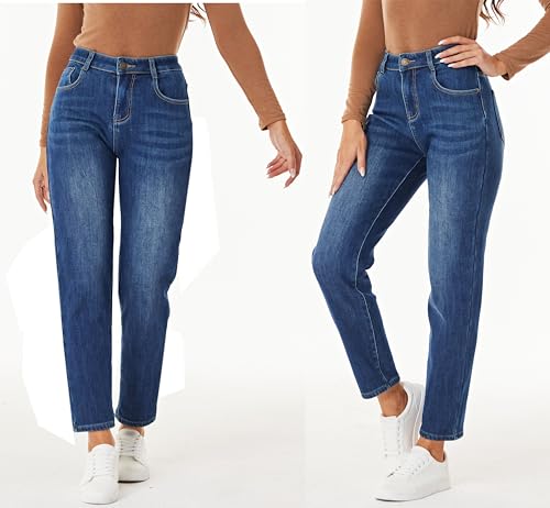 Women's Winter Fleece Lined Jeans Girlfriend Mid Rise Casual Thermal Sherpa Warm Denim Jean3