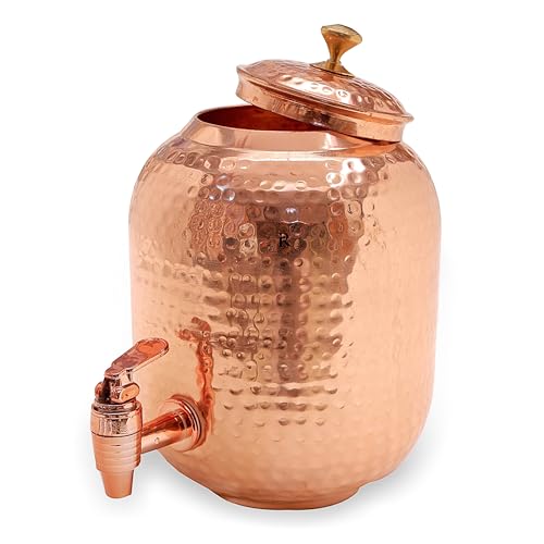 Image of Copper Water Matka - 4L | with Rustic Hammered Design | Copper Water Storage Dispenser with Ayurvedic Health Beneifts | for Home and Offices Purpose