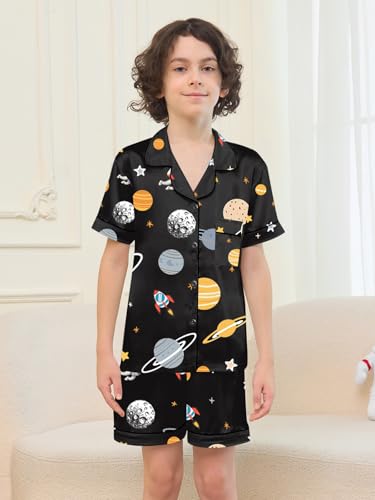 Umeyda Boys Silk Pajamas Sets Short Sleeve Sleepwear 3 Piece Pjs Set2
