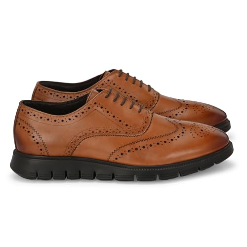 Image of Legwork Informal Brogue 2.0 - Italian Leather Hybrid Dress Shoes with XL Extralight Outsole | Ultra-Lightweight & Comfortable Oxford Wingtip | All-Black Elegance