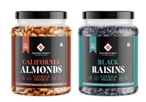 Image of Nature Purify Dried Fruits Combo Almond and Black Raisins 250gm Each Pack OF 2 | Healthy Snacks Mixed Nuts with Dry Fruit | Nutrient-Rich Snack for Wellness | Diwali Gift