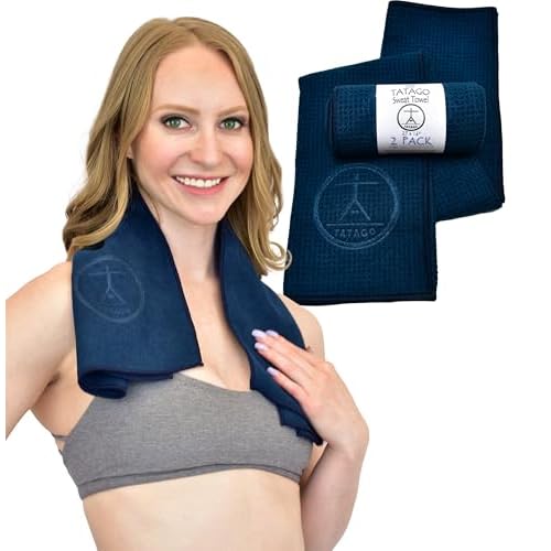 Tatago Hot Yoga Sweat Towel & Hand Towel – Soft & Absorbent, Quick Drying Microfiber, Non Slip for XL Yoga Mat or Gym, Travel Towel 2-Pack
