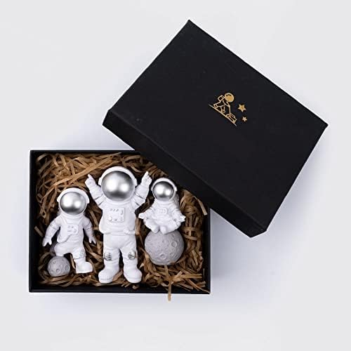 SISIGOO Astronauts Figures Statues (Set 3 Pieces Gift Box), Ornaments Resin Outer Space Themed Decor, Spaceman Planet Sculpture for Desktop & Tabletop Decor, Gift for Space Lovers (Gray)