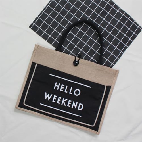 soulnioi Cotton Jute Tote Bag Reusable Shopping Bag, Printed Letters Bag for Women/Men - Image 4