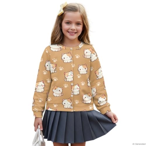 Image of Girls Cardigans Sweater Long Sleeve Crew Neck Button Down Sweaters School Outerwear for Kids Fall Winter Tops
