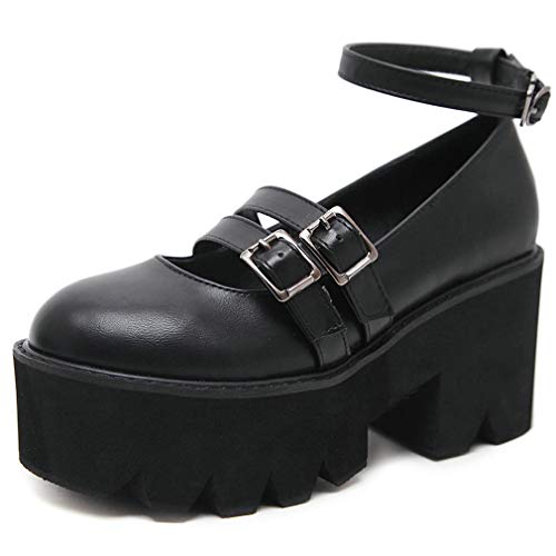 Parisuit Women's Goth Mary Jane Platform Shoes Chunky Heeled Ankle Strap Pumps Dress Shoes2