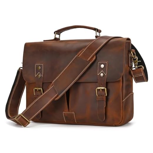 Bolsa masculina de couro, bolsa de laptop de 15,6 polegadas, bolsa mensageiro para homens, pasta vintage para laptop e bolsa de ombro, bolsa de couro executiva para escritório, trabalho, viagens -