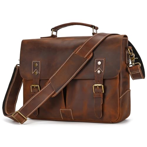 15.6 Inch Leather briefcases Laptop Messenger Shoulder Bags for Men and Women Vintage Satchel Bag for Work, Travel