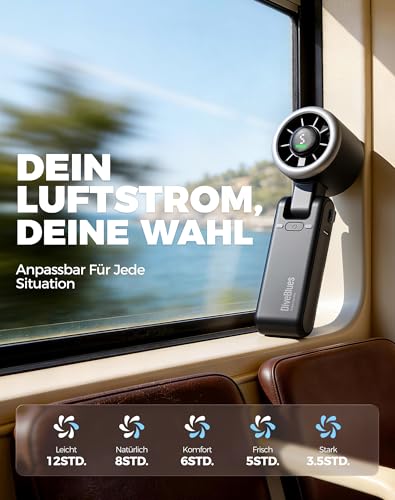 Diveblues Tragbarer Turbo Handventilator, 9m/s Hohe Geschwindigkeit, 5-stufiger Wind, wiederaufladbarer Akku, 3-in-1 Hand-, Hals- & Tischventilator, bis zu 12 Stunden, für Reisen, Büro & Outdoor 5