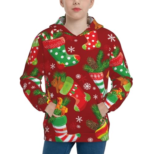 X-mas and New Year Kids Pullover Hoodies Boys Sweatshirts Girls Athletic Clothes with Pocket