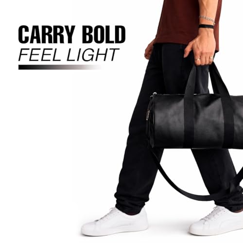 Image of Strutt Waterproof Genuine Leatherette Gym Bag Duffel Bag for Men and Women, Heavy Duty Medium (Black)