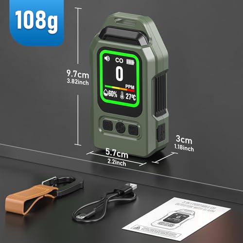 Miniatura 9 de Detector De Monóxido De Carbono Portátil, 300 Horas De Autonomía, Medidor De Temperatura Y Humedad, Con Función De Alarma Y Linterna De Emergencia, Ideal Para Acampadas, Viajes, Coches Y Cocinas.