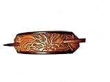 MADE IN AMERICA 100% GENUINE LEATHER HAIR BARRETTE WITH STICK…. CLIPPED CORNER DESIGN PONYTAIL HOLDER…... WESTERN FLOWER PATTERN HAIR CLIP CHOICE OF 5 OUTSTANDING COLORS BT 2104