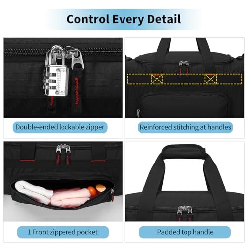 Image of 55L Gym Sport Duffle Bag for Men, Black | 22 inch, Large Capacity, Multi Pockets, Weekender, Travel, 22 inchx12 inchx13 inch
