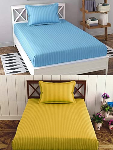 Image of Prime Collection 280 TC Combo Pack of 2 Single Sized (90x60) Satin Striped Bedsheet with 2 Pillow Cover Long Lasting Single Bedsheet for Hotel, Hospital and Home Use