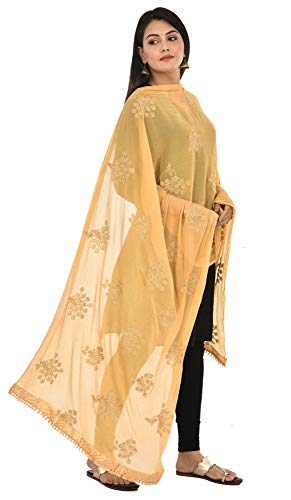 Image of YOUTHQUAKE Heavy Embroidered Work Chiffon Dupatta for Womens & Girls With Fancy Lace
