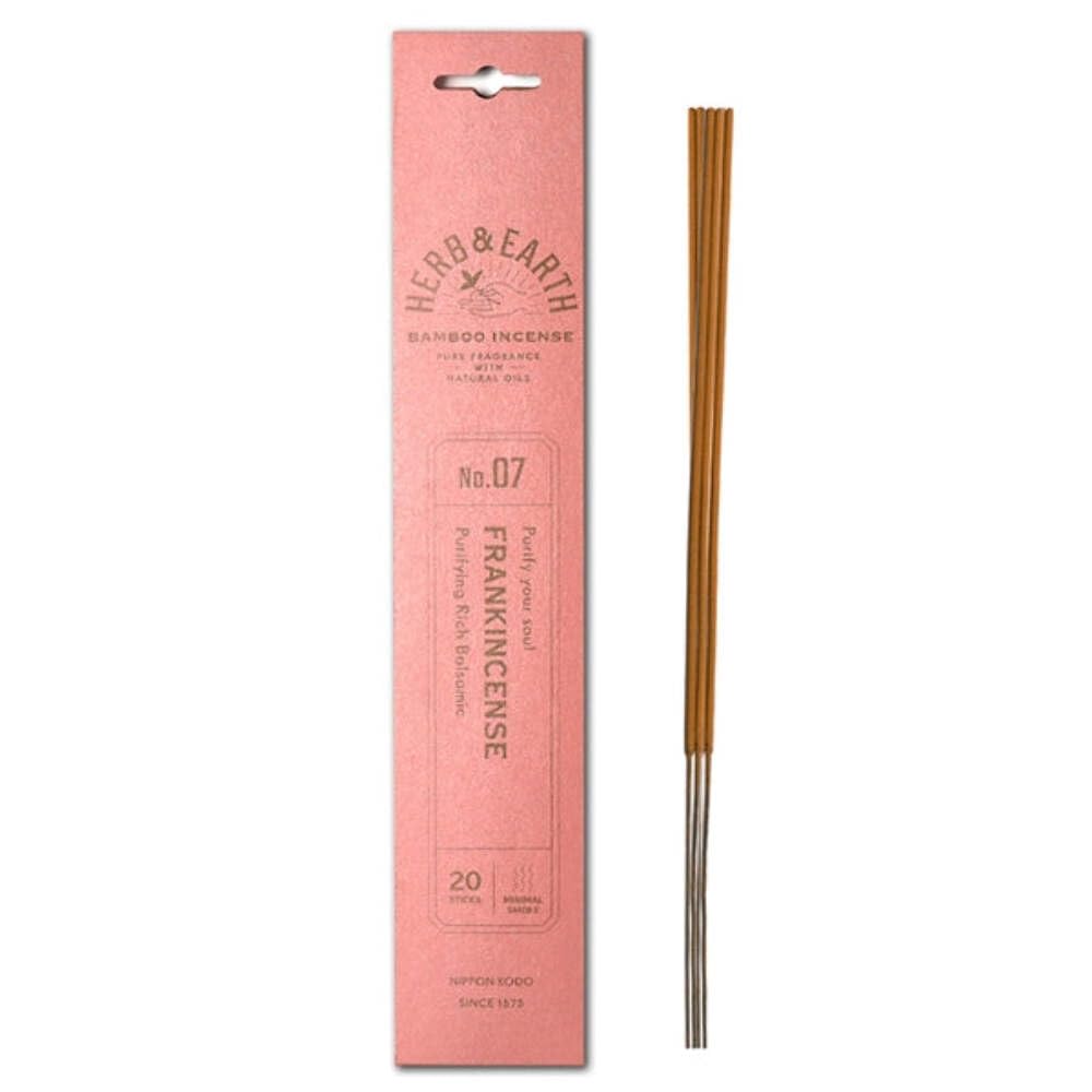 HERB & EARTH H&E Bamboo Incense - Frankincense - 20 Sticks by Nippon KODO, Japanese Quality Incense Since 1575