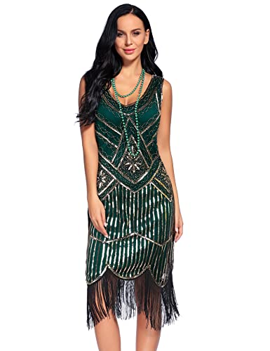 Image of Plus Size 1920s Vintage Fringed Gatsby Sequin Beaded Tassels Hem Flapper Dress for Women