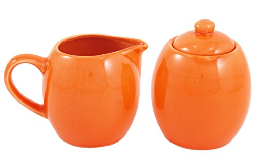 Orange Ceramic Creamer and Sugar Service Set with Lid