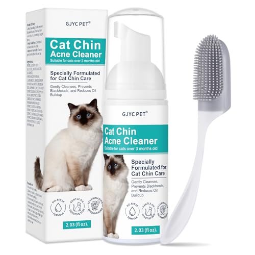 Cat Chin Acne Cleaner No-Rinse Blackhead & Pimple Remover with Brush Gentle Formula for Sensitive Feline Skin Oil & Debris Control 2.03 fl oz