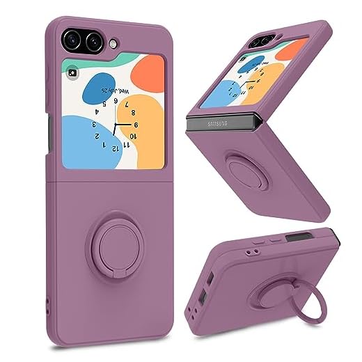 Bonoma Capa para Samsung Galaxy Z Flip5 5G com suporte de anel, linda capa de silicone fina à prova de choque protetora feminina para meninas para Samsung Galaxy Z Flip5, roxa