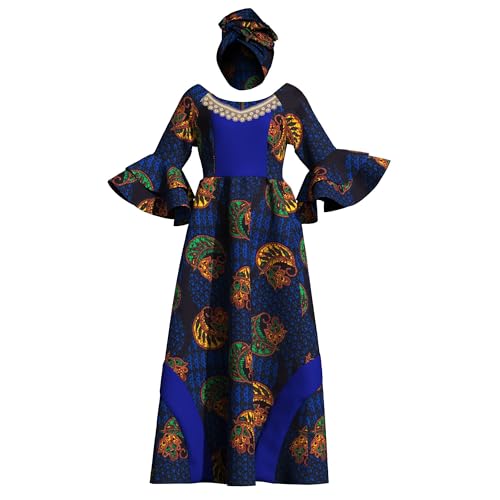 Image of iooiooi Womens African Print Party Maxi Dress Tradition Dashiki Ankara Long Dress & Headwrap