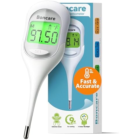 Boncare 9 Seconds Digital Basal Thermometer for Adults and Kids - Accurate Oral Thermometer with Fever Alarm, Rectal Thermometer for Baby with Large Display (Rice-White) Cover