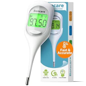 Boncare 9 Seconds Basal Body Thermometer for Ovulation, Oral Thermometer for Adults and Kids - Accurate Rectal Thermometer with Fever Alarm and Large Display