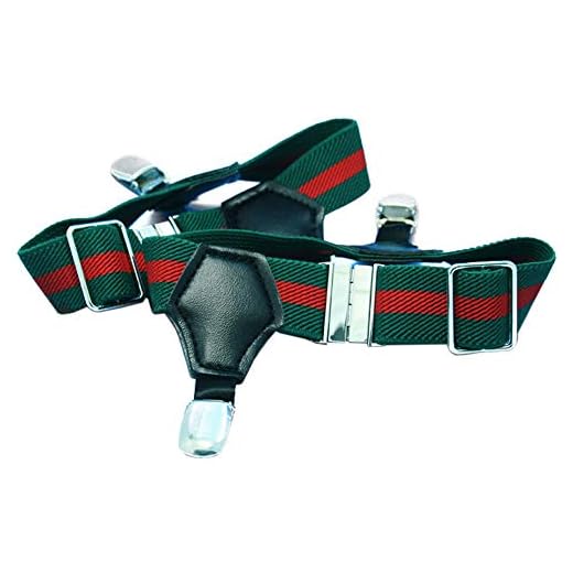 Booluee 1 Pair Adjustable Men's Sock Garters Belts Grips Suspenders with Double Non-slip Clips (Green and Red Stripes)