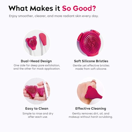 Image of Gleva Double-Headed Facial Massage Brush, Deep Pore Cleansing, Skin Exfoliator Brush, Face Mask Mud & Clay Applicator, Lips Face Cleansing, Cosmetic Tools (Rose),Silicone Facial Brush