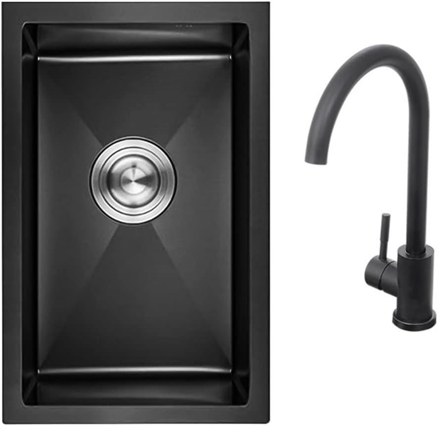 Kitchen Sink, With Faucet Single Bowl Black Prep Sink, 304 Stainless Steel Brushed Bar Sink, Drop-In Or Undermount Installation, Easy To Clean