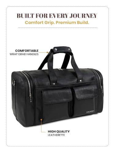 Image of Fur Jaden Weekender Premium Duffle Bag for Travel for Men and Women Made of Faux Leather with Attachable Shoulder Strap Cabin Holiday Bag (Carbon Black)