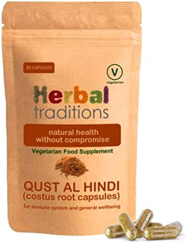 Qust Al Hindi (Costus Root) Capsules - 30 X 500Mg Capsules (Vegetarian) - Uk Manufactured - Suitable For Vegans - By Herbal Traditions