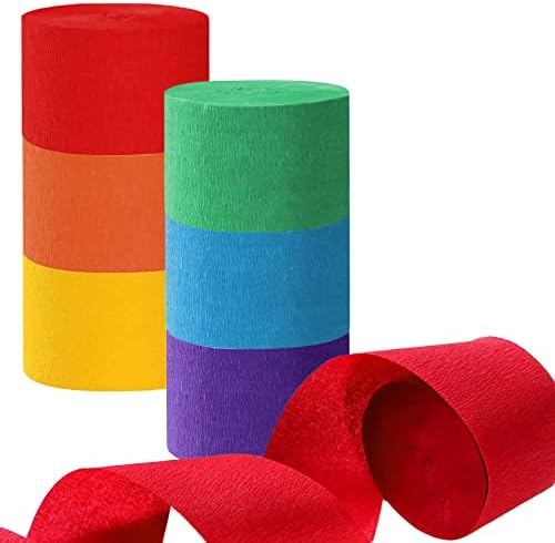 Rainbow Crepe Paper Streamers - 6 Rolls Colorful Party Streamers for Various Festival Party Decorations