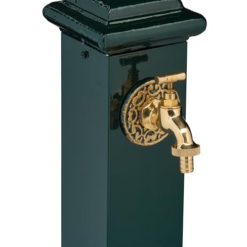 Relaxdays Standbrunnen Antik, mit Wasserhahn, HBT 86x19x23 cm, Wasserzapfsäule Garten, Terrasse, Zierbrunnen, dunkelgrün