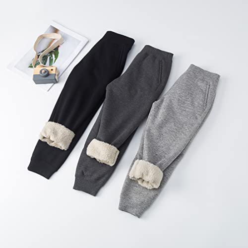 HangNiFang Boys Girls Winter Warm Jogger Pants Fleece Lined Elastic Waist Sweatpants3
