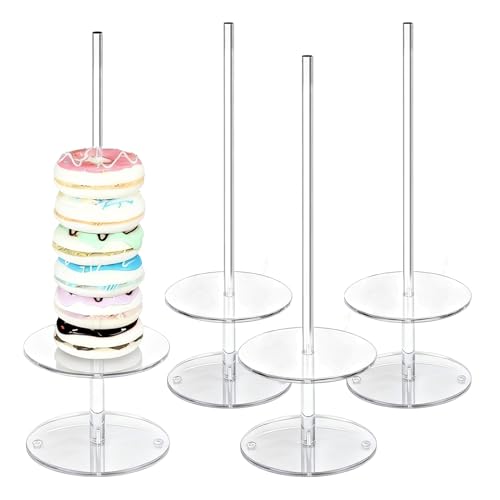 Soporte para donas, 4 piezas, torre de exhibición de postres antideslizante de acrílico, bagels y pasteles, estante de comida para fiestas, soporte antideslizante para donas | Para cumpleaños, boda