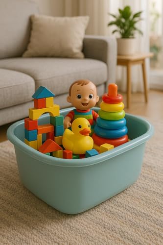 11 Ltr Plastic Washing Up Bowl Durable & Lightweight Dishwashing Basin for Kitchen Sink, Large Capacity, Easy-Grip Handles Ideal for Washing Dishes, Vegetables (Duck Egg) - Image 3