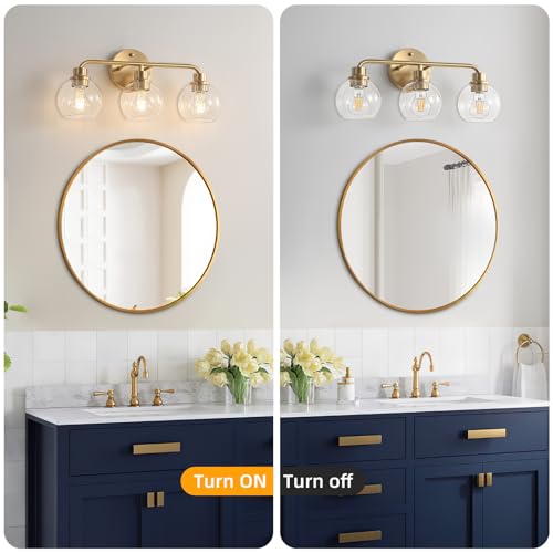 Image of Bathroom Light Fixtures Gold Vanity Light 3 Light Brushed Brass