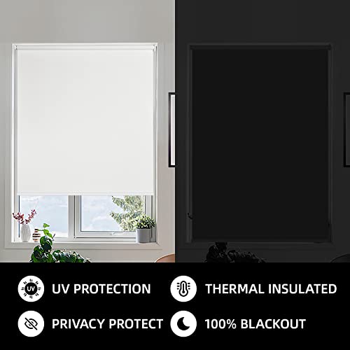 Cucraf Roller Shades For Windows, 100% Blackout Thermal Insulated Roller Blinds For Homedoors Bedroom Office, Sun Blocking, Easy To Install, Off White, 23" W X 75" H #TOP2