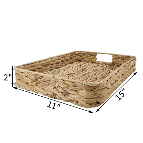 Yrmt Natural Woven Tray Rectangular Hyacinth Serving Tray With Handles For Breakfast Dinner Bread Fruit Coffee Table Tea Party,Home Decorative (Middle) #TOP4