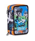 SJ GANG STYLE JAM GANG Astuccio Scuola 3 Zip, Sj Ever High Flames, Nero, Triplo Scomparto, Portapenne Attrezzato, 45 pezzi, Accessori Zaino, Scuola elementare, Bambino