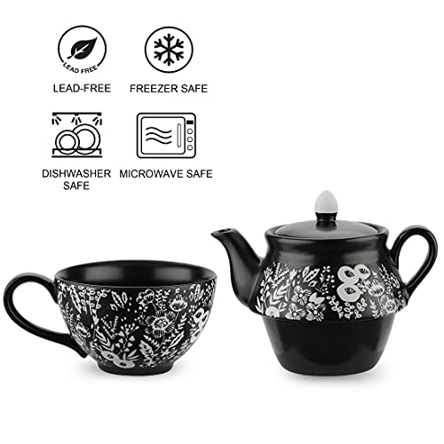 Taimei Teatime Ceramic Tea For One Set Bundle With Organic Top 6 Favorites Tea Sampler Assortment, High To No Caffeine, Loose Tea Bags #TOP4