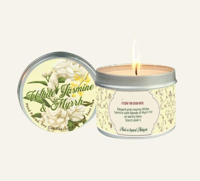 White Jasmine & Myrrh Scented Candle x11, 3.88oz Travel Tin, 100% Soy Wax, Triple Scented, Up to 30 Hours Burning Time, Perfect for Bedtime and Meditation