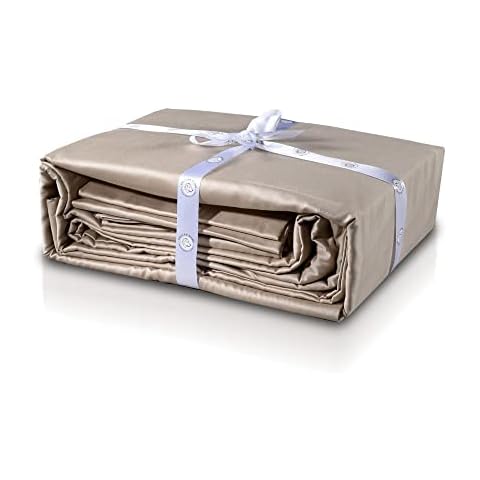 Delilah Home Sustainable Living 100% Organic Cotton Split King Bed Sheet Set, Certified by GOTS and Vegan.org, 300 Gram TC, Proudly Made in Portugal, 5 Piece Set, Beige Cover