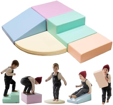 IGLU SOFT PLAY Corner Climber Kletterblöcke 5-teilig (Pastel) | Firm Step Schaumstoff | Veganes Leder | CE-zertifiziert | Fördert Motorik & Kreativität | Leicht zu Reinigen
