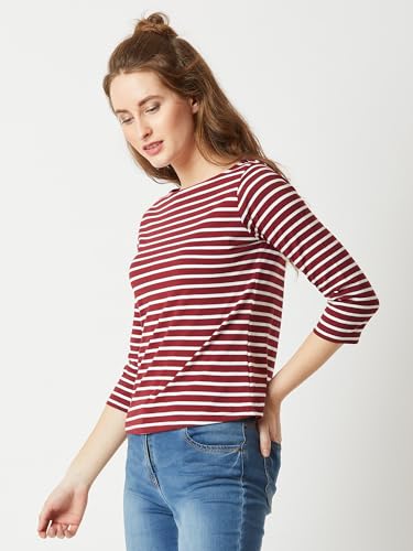 Image of Miss Chase Women's Round Neck Half Sleeves Cotton Lace and Pearl Detailing